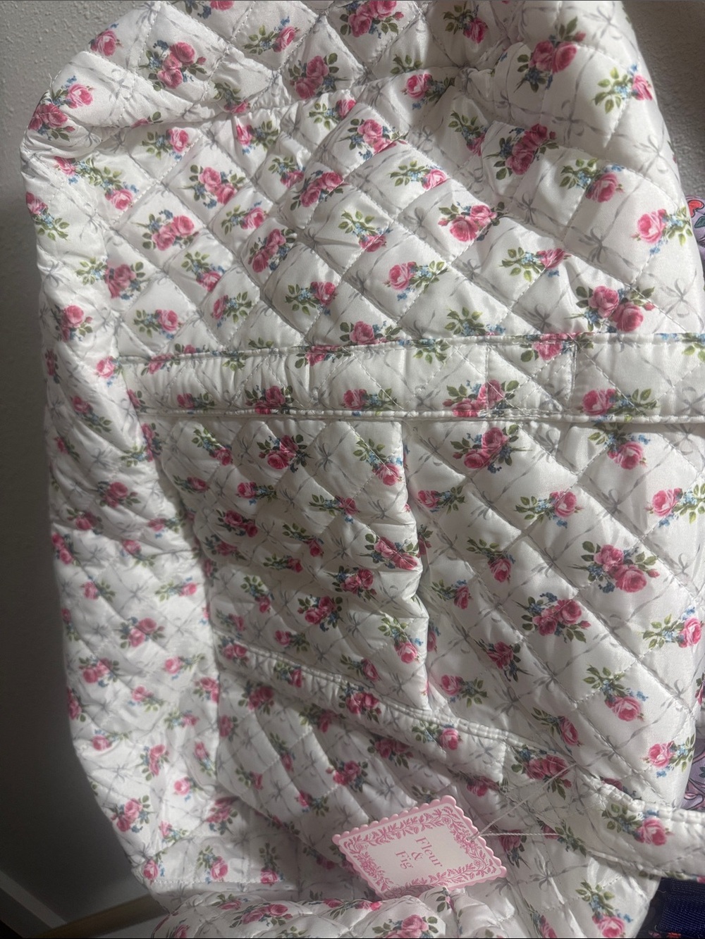 Floral Quilted White and Pink duffle bag